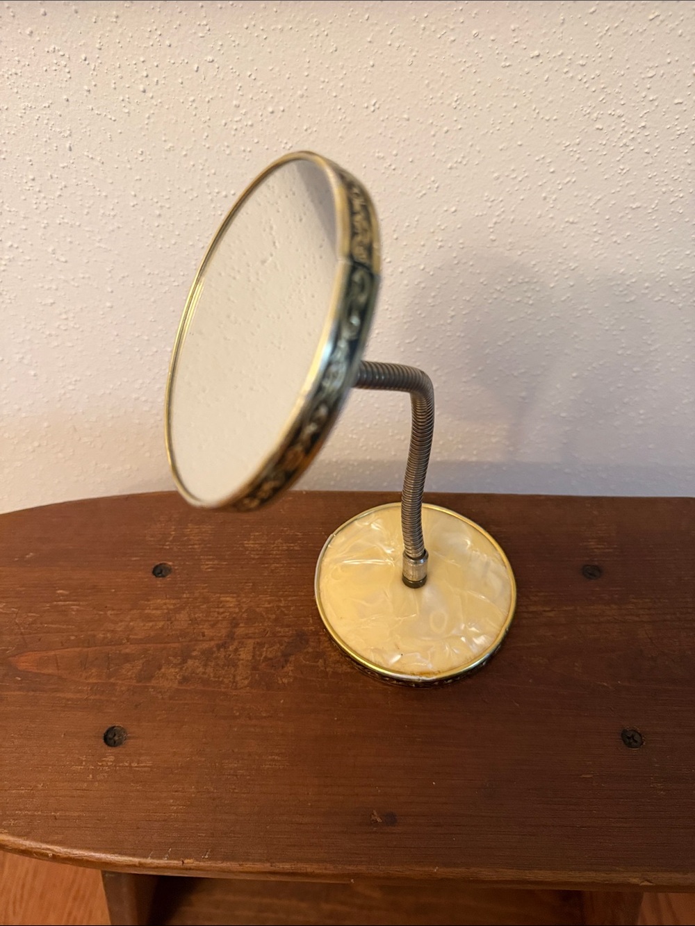 Vintage-Style Brass Finish Gooseneck Double Vanity Mirror with Cream Base